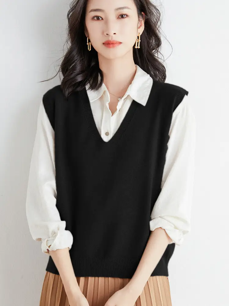 Women V-Neck Knitted Vest Purple Winter Warm Coat