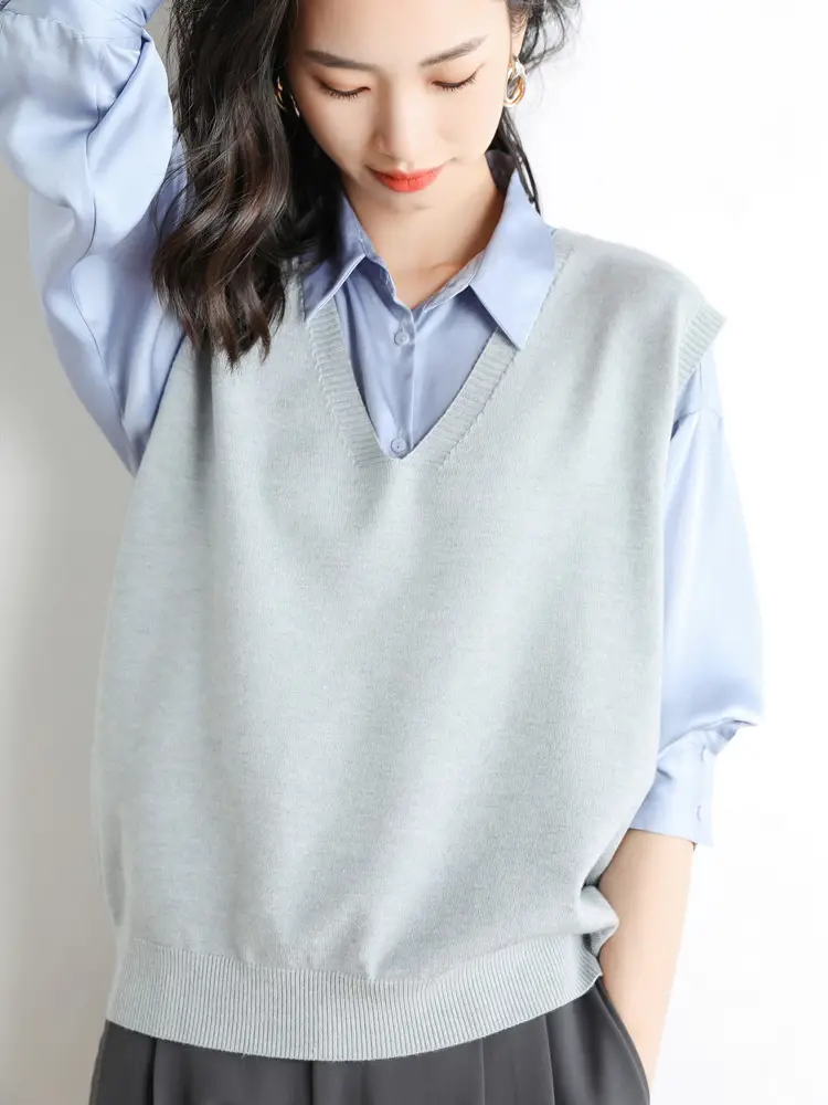 Women V-Neck Knitted Vest Purple Winter Warm Coat
