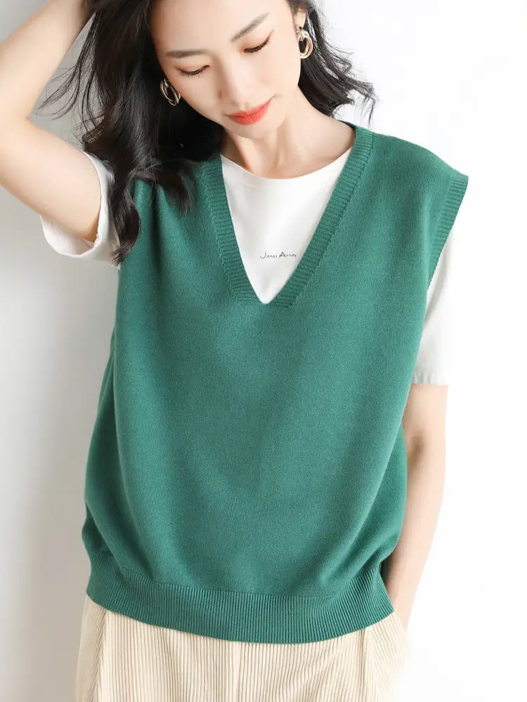 Women V-Neck Knitted Vest Purple Winter Warm Coat