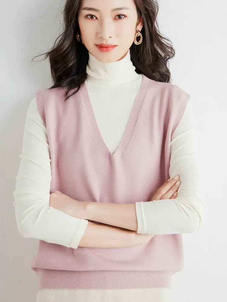 Women V-Neck Knitted Vest Purple Winter Warm Coat