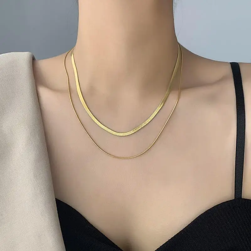 18K Gold Snake Bone Double Layer Necklace for Women - Image 5