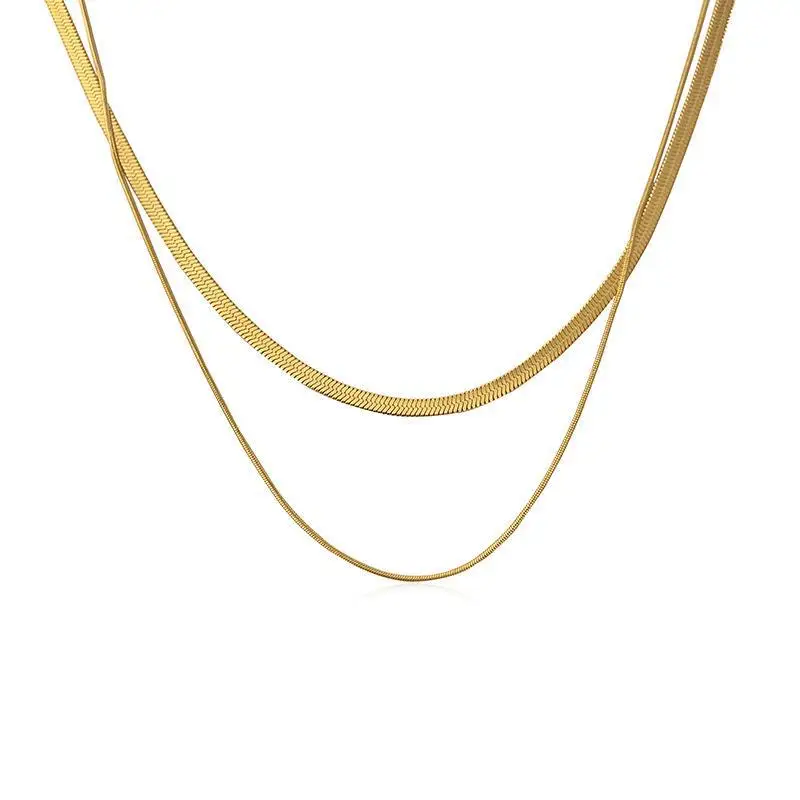 18K Gold Snake Bone Double Layer Necklace for Women - Image 7