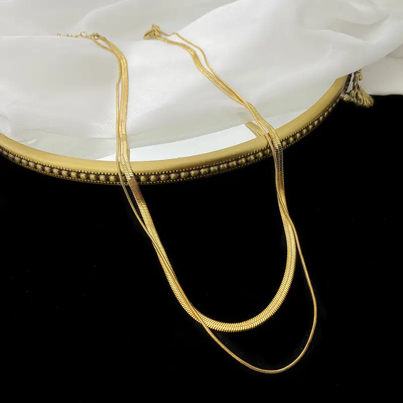 [H489] Blade + round snake necklace gold