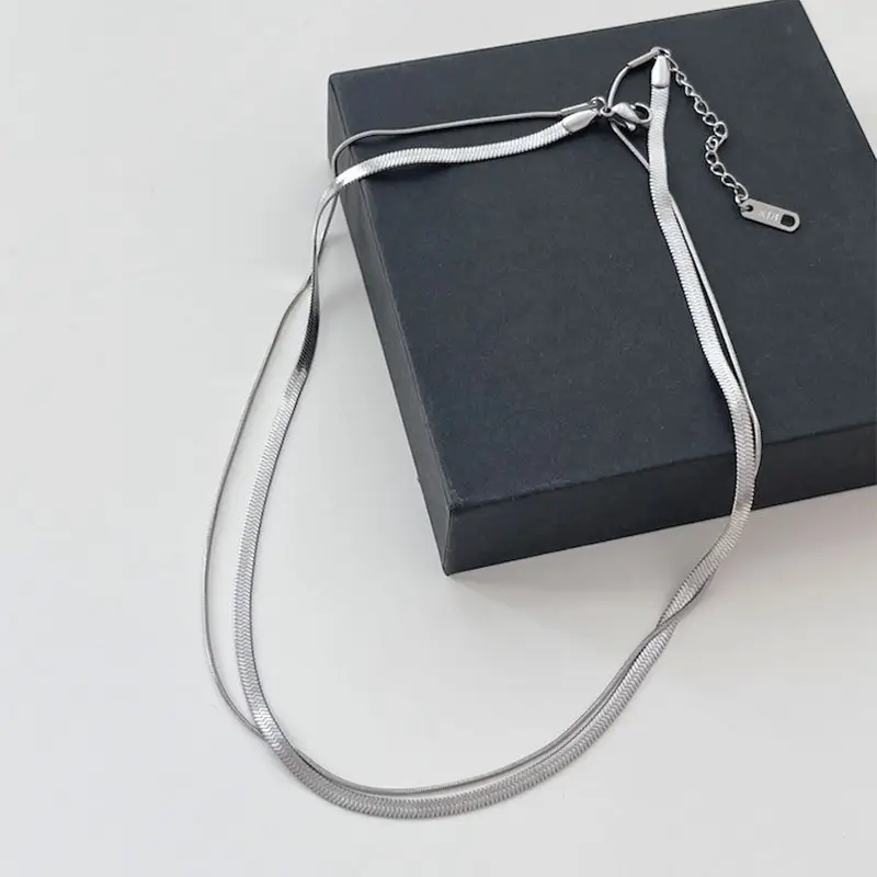 18K Gold Snake Bone Double Layer Necklace for Women - Image 2