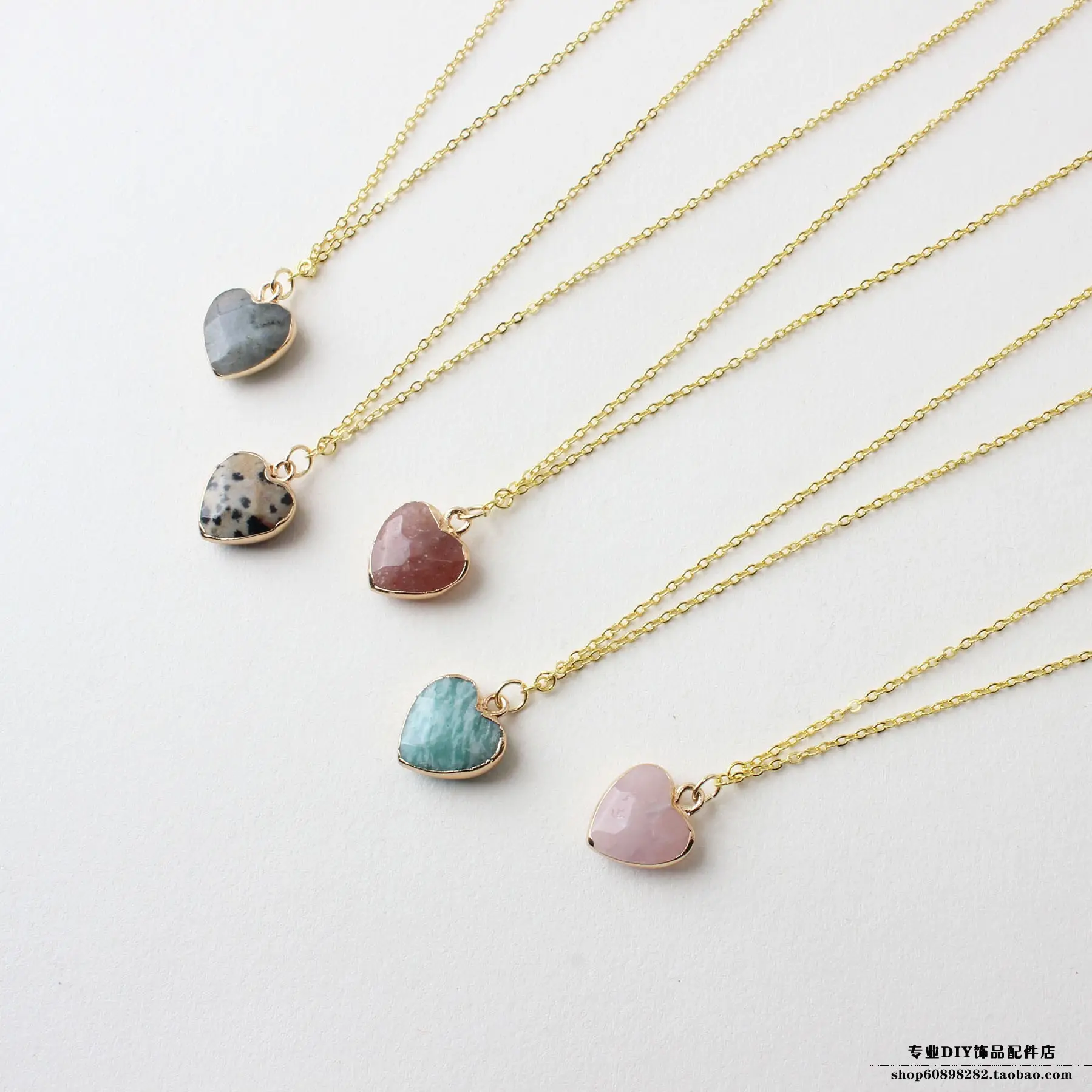 Natural Gemstone Heart Cut Face Crystal Pendant Necklace Set - Image 8