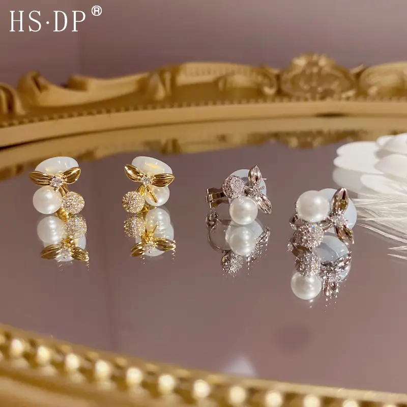 Cute Japanese Girl Earrings Women Pearl Cherry Flower Design