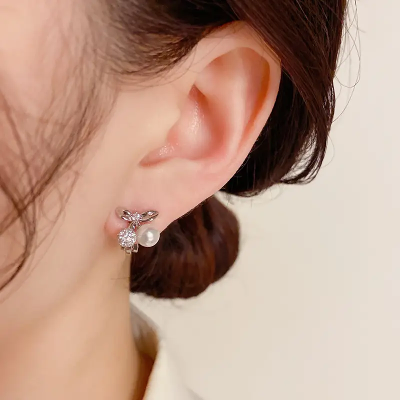 Cute Japanese Girl Earrings Women Pearl Cherry Flower Design