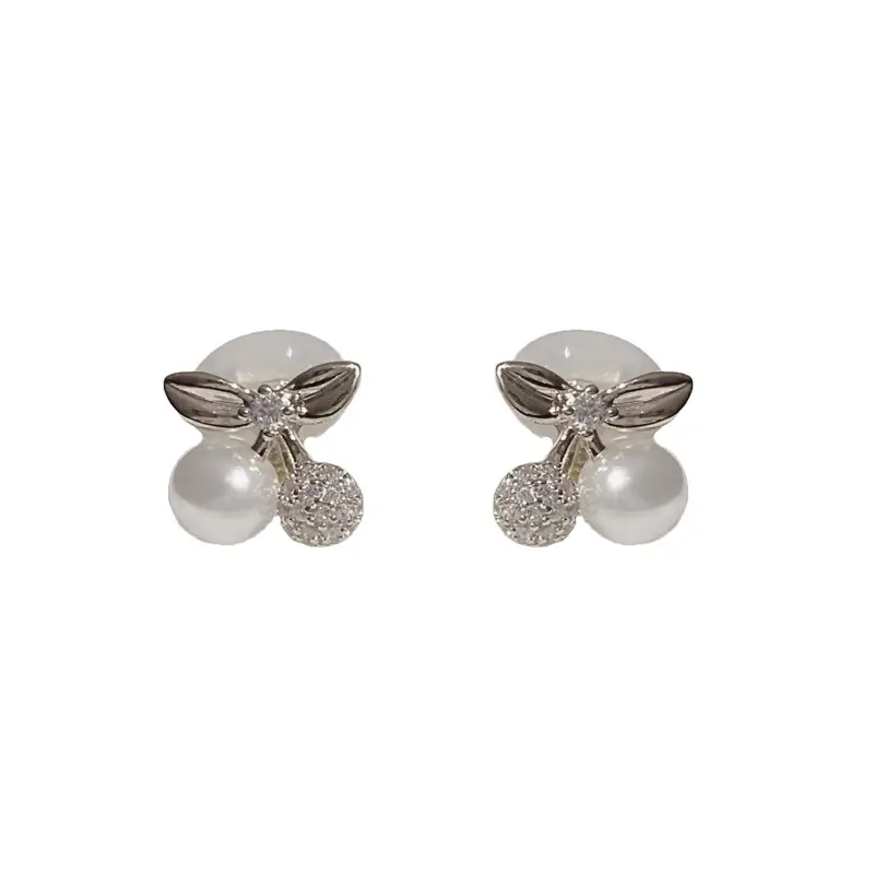 Cute Japanese Girl Earrings Women Pearl Cherry Flower Design