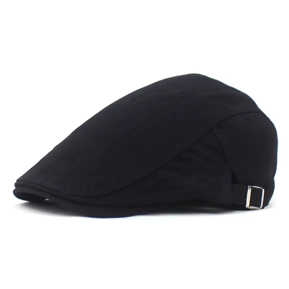 Men's Cotton Flat Cap Adjustable Strap Solid Brown - Image 3