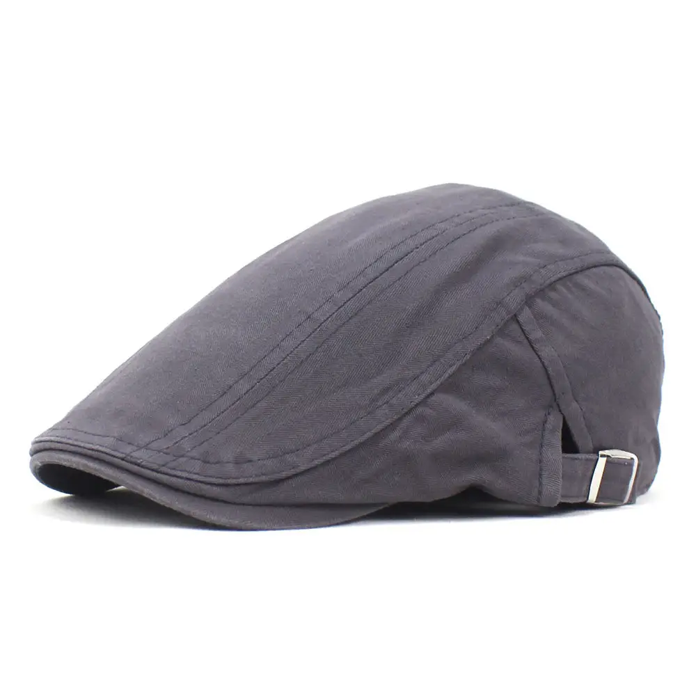Men's Cotton Flat Cap Adjustable Strap Solid Brown - Image 5