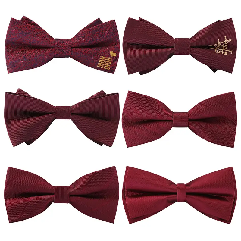 Men's Double Tie Groom Bow Set Wine Red Black Wedding - Image 23