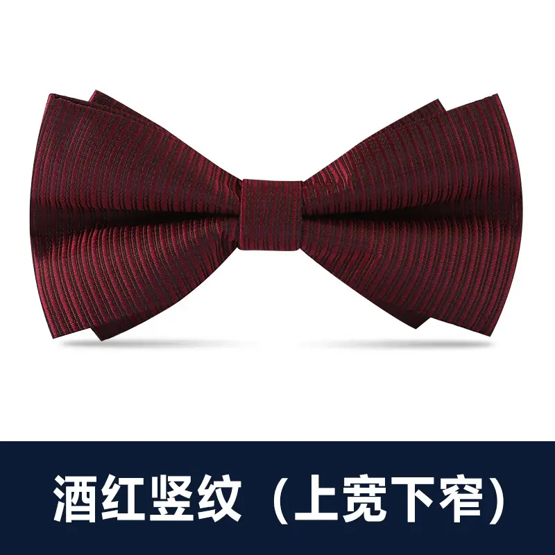 Men's Double Tie Groom Bow Set Wine Red Black Wedding - Image 14