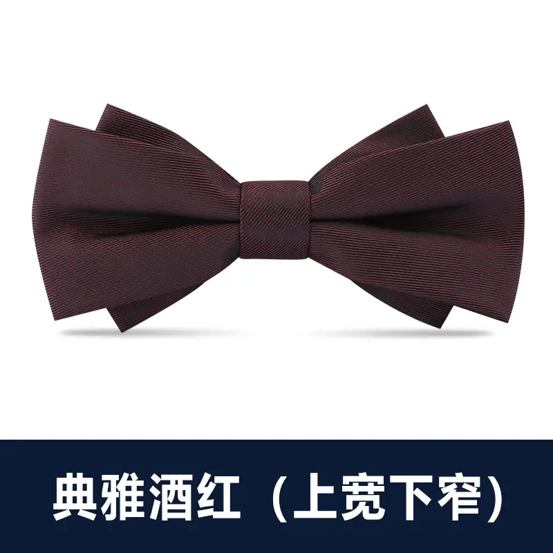 Men's Double Tie Groom Bow Set Wine Red Black Wedding - Image 5