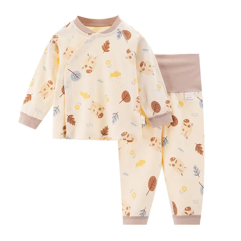 Children's Warm Printed Pajama Set Cream Brown - Image 6