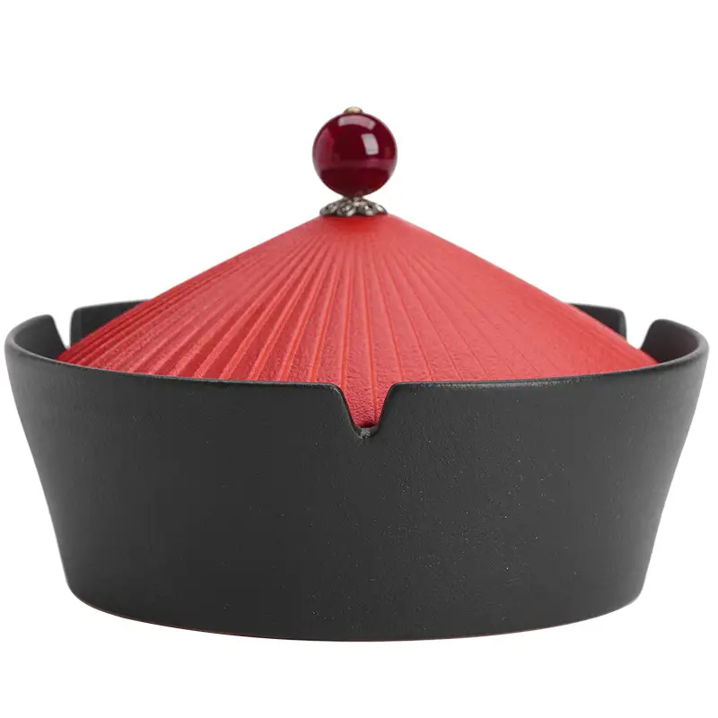 Ceramic Ashtray with Red Hat Cover for Home Office