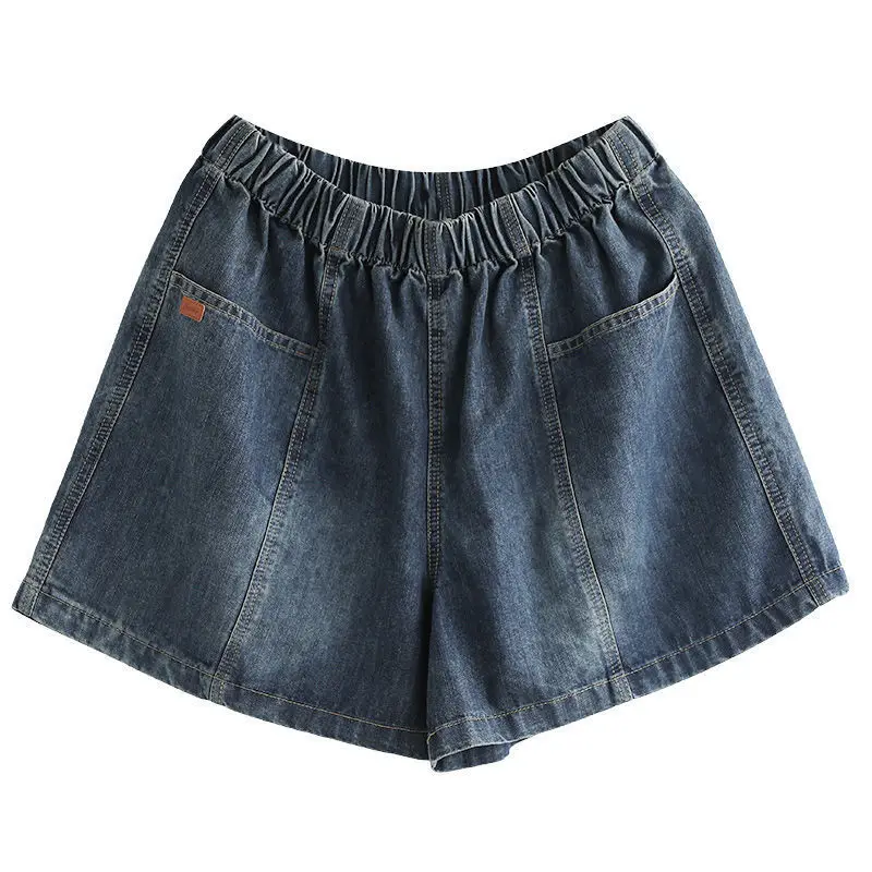 Women Denim Shorts with Large Pockets & Elastic Waist - Image 6