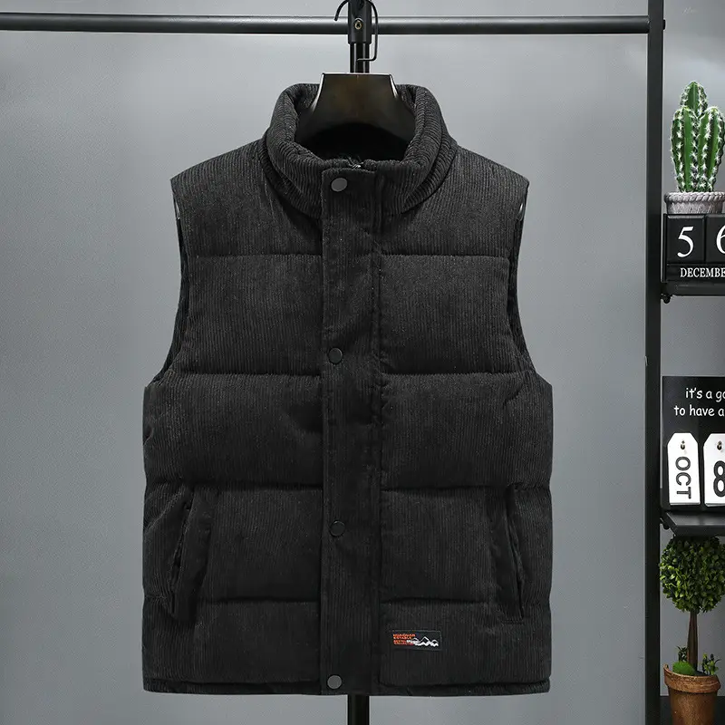 Men's Black Corduroy Vest Winter Warm Casual - Image 2