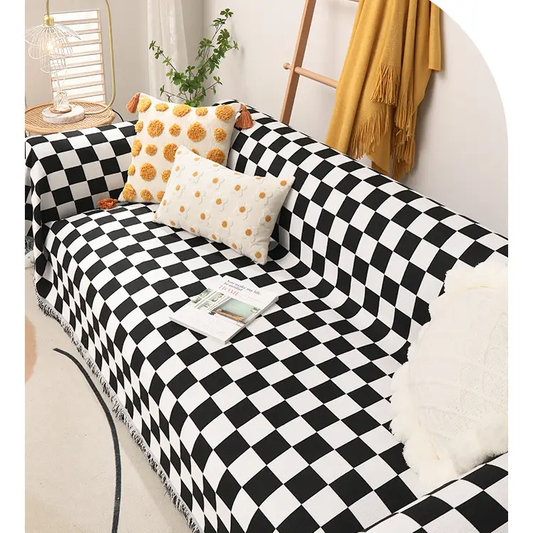 Nordic Checkboard Sofa Cover for 4 Seater Double Sided Dustproof — feature 10