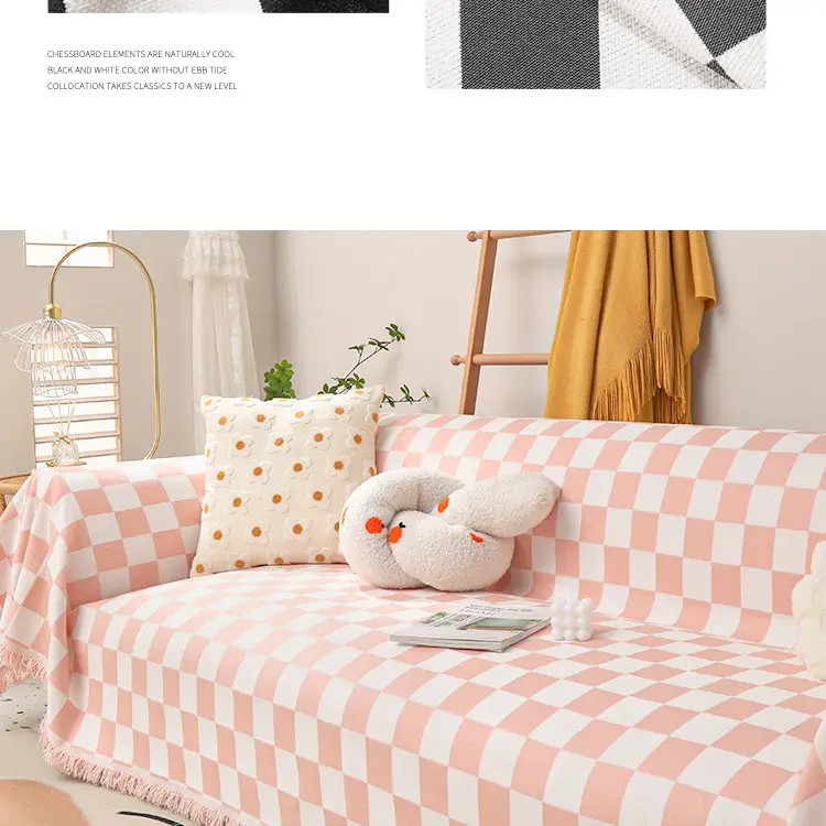 Nordic Checkboard Sofa Cover for 4 Seater Double Sided Dustproof — feature 17