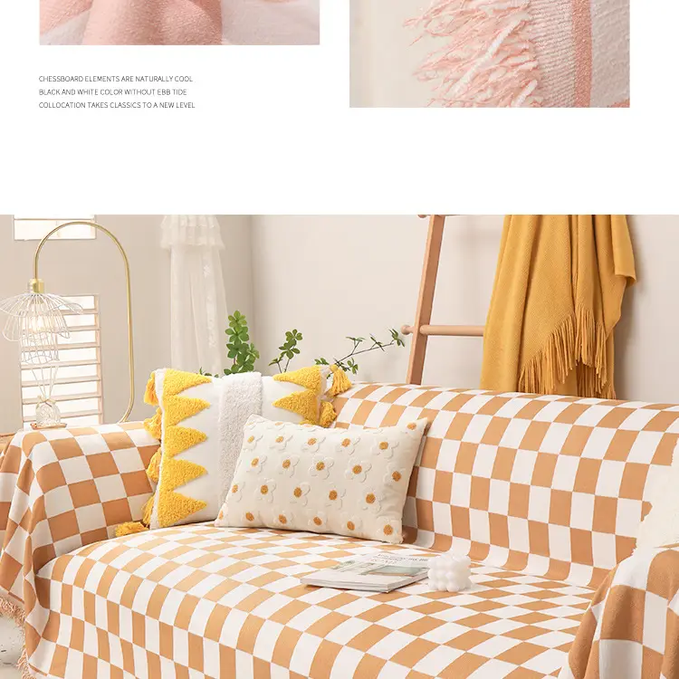 Nordic Checkboard Sofa Cover for 4 Seater Double Sided Dustproof — feature 19