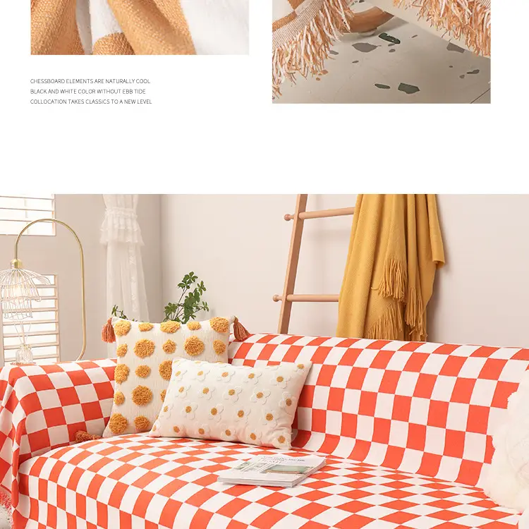 Nordic Checkboard Sofa Cover for 4 Seater Double Sided Dustproof — feature 21