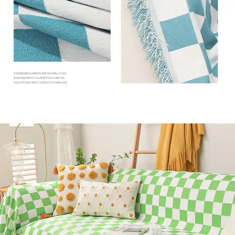 Nordic Checkboard Sofa Cover for 4 Seater Double Sided Dustproof — feature 29