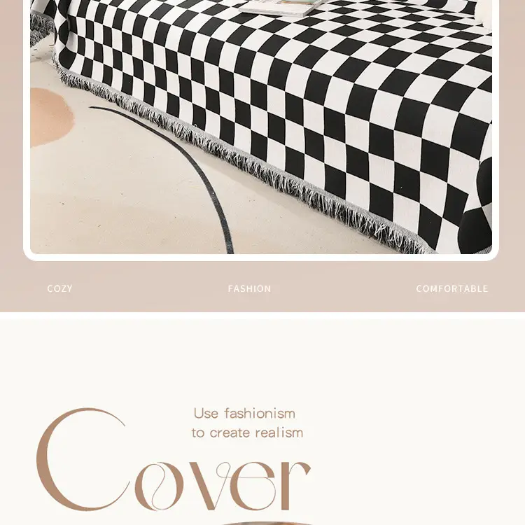 Nordic Checkboard Sofa Cover for 4 Seater Double Sided Dustproof — feature 4
