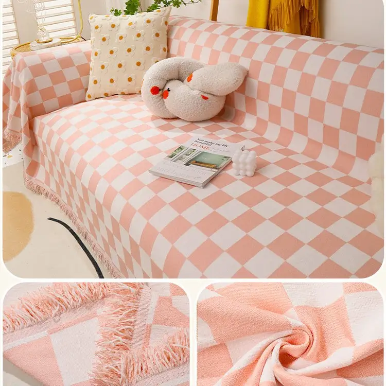 Nordic Checkboard Sofa Cover for 4 Seater Double Sided Dustproof - Image 3