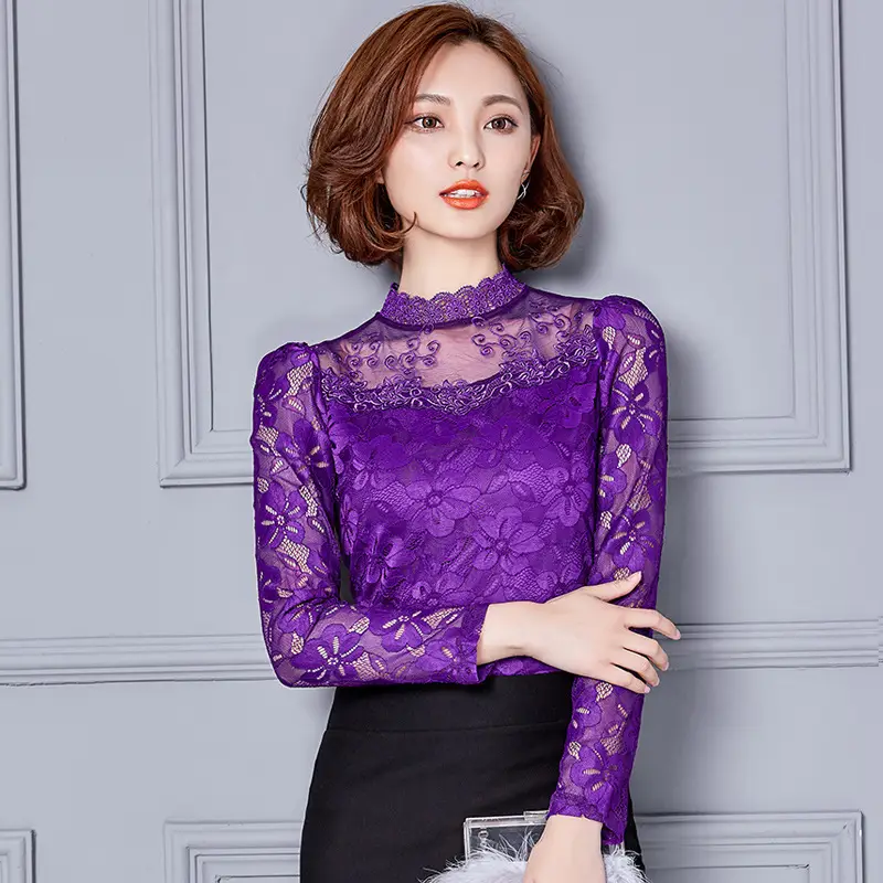 2024 Lace Base Shirt Women Large Size Slim Fit - Image 5