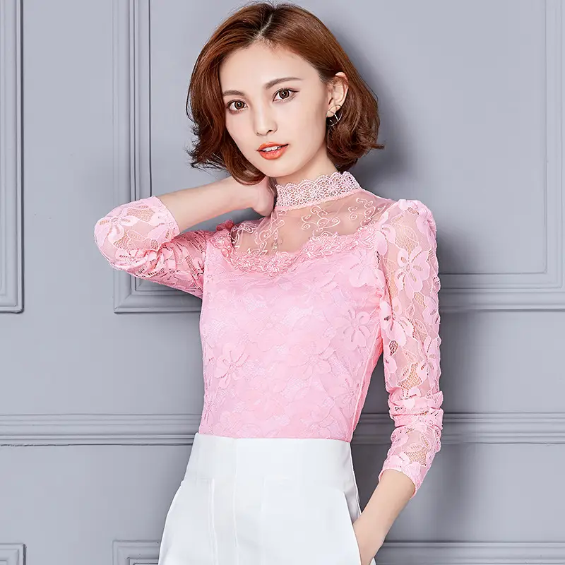 2024 Lace Base Shirt Women Large Size Slim Fit - Image 7