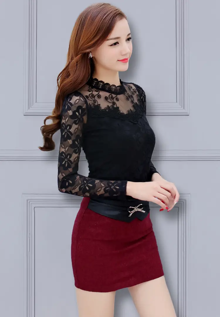 2024 Lace Base Shirt Women Large Size Slim Fit — feature 12