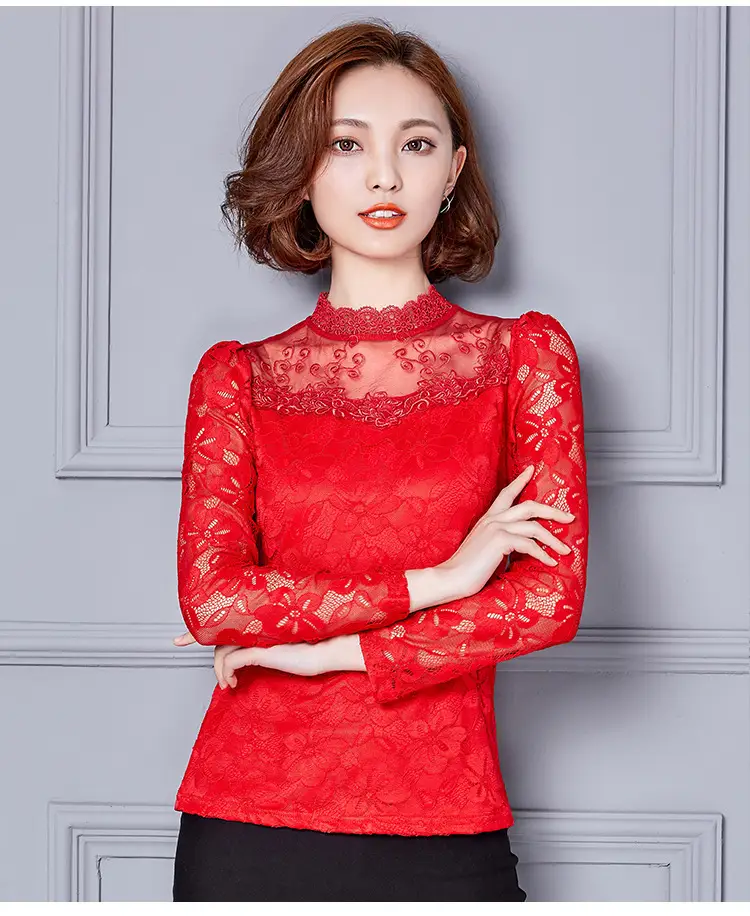 2024 Lace Base Shirt Women Large Size Slim Fit — feature 20