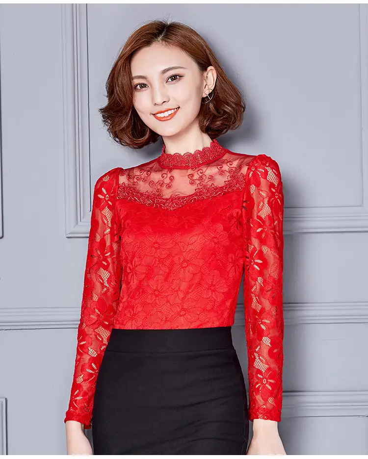 2024 Lace Base Shirt Women Large Size Slim Fit — feature 22