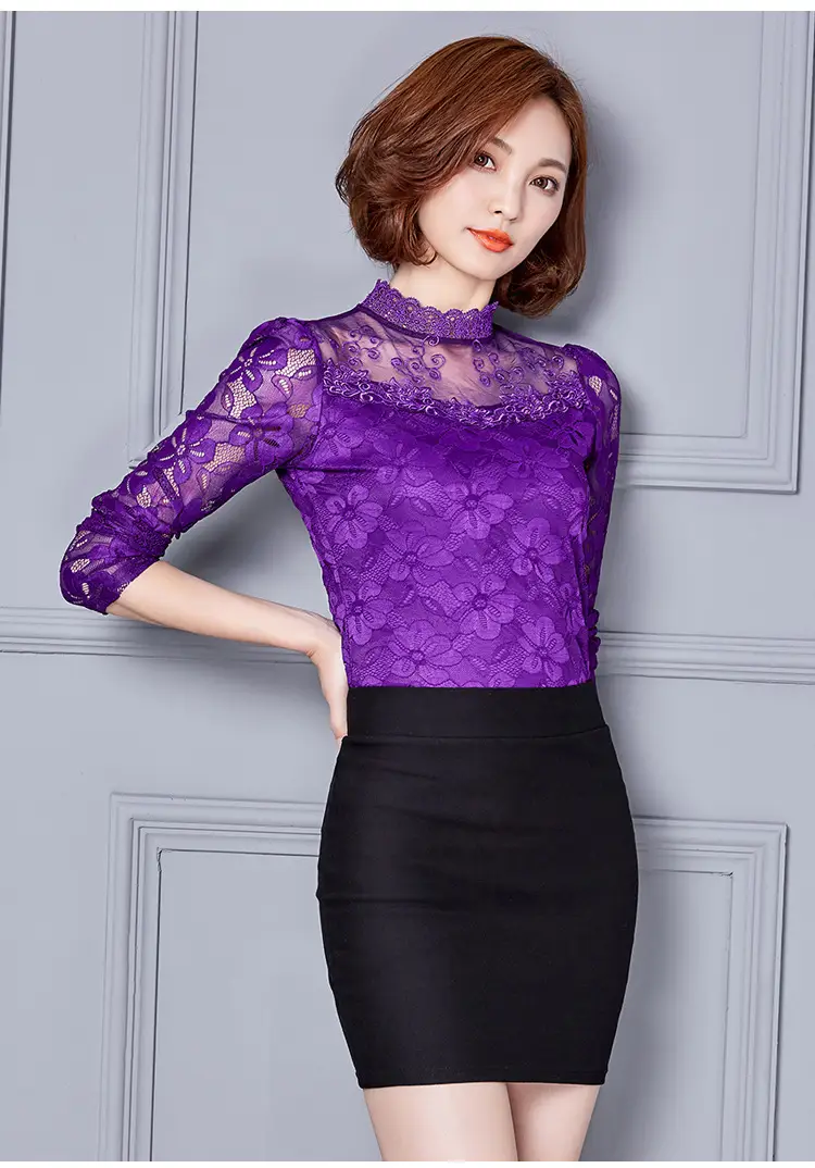 2024 Lace Base Shirt Women Large Size Slim Fit — feature 30