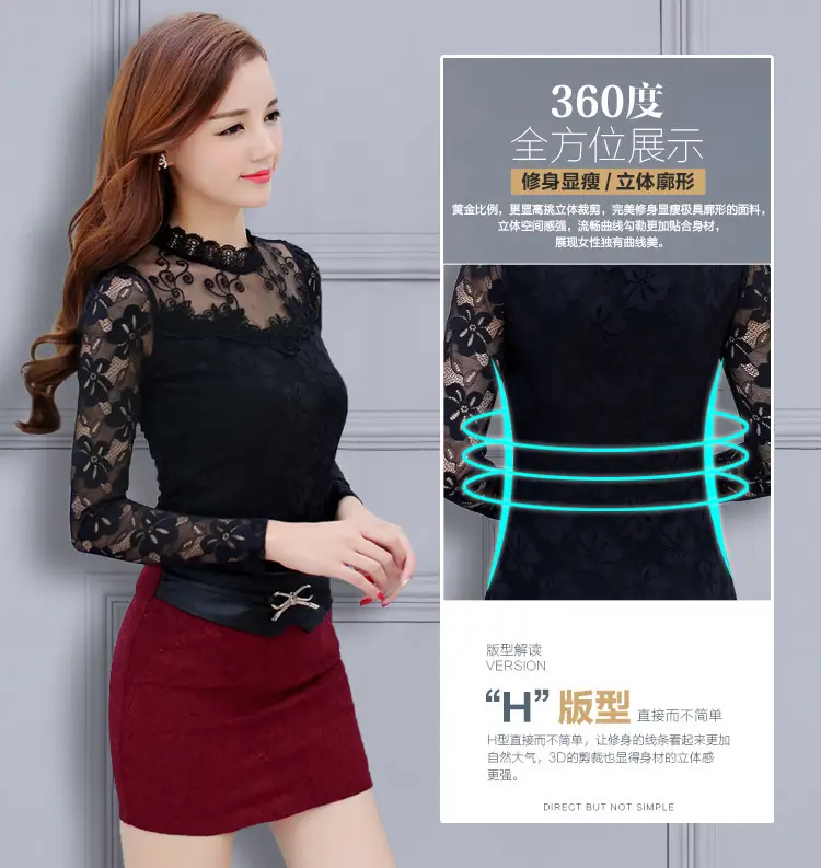 2024 Lace Base Shirt Women Large Size Slim Fit — feature 6
