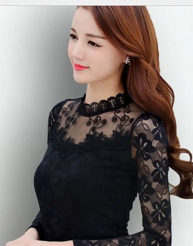 2024 Lace Base Shirt Women Large Size Slim Fit - Image 2