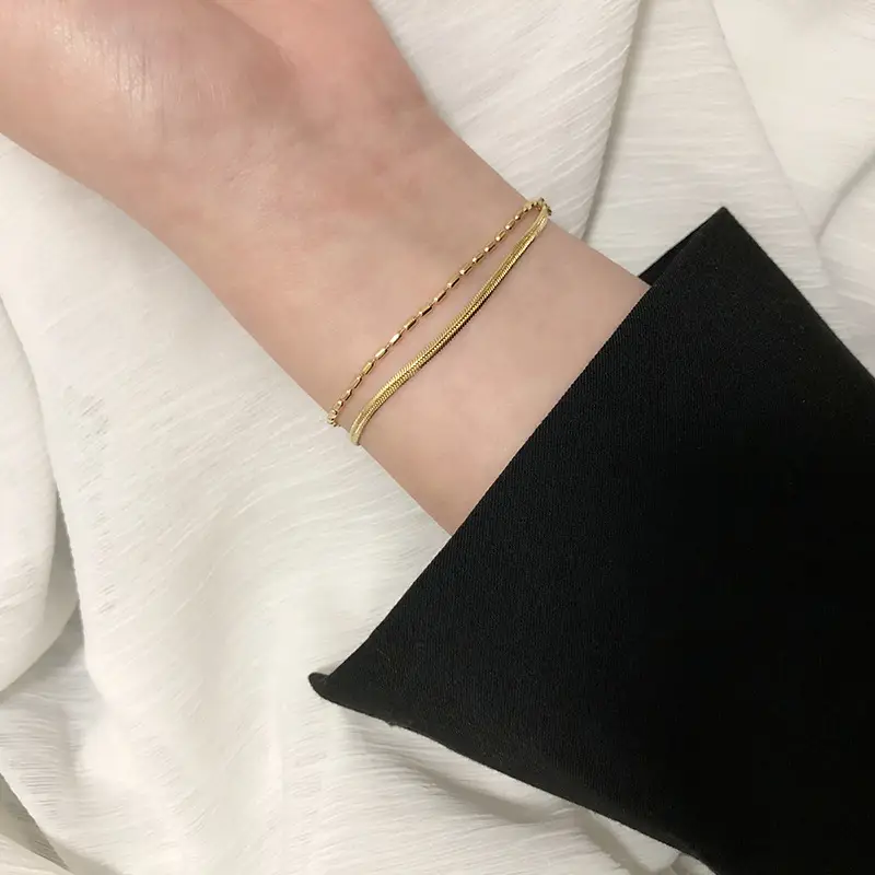 Double-layer Snake Bone Bracelet Gold Color-free Women - Image 3