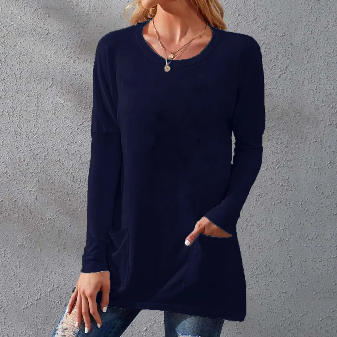 Women Black Long Sleeve Round Neck T-Shirt Casual Wear