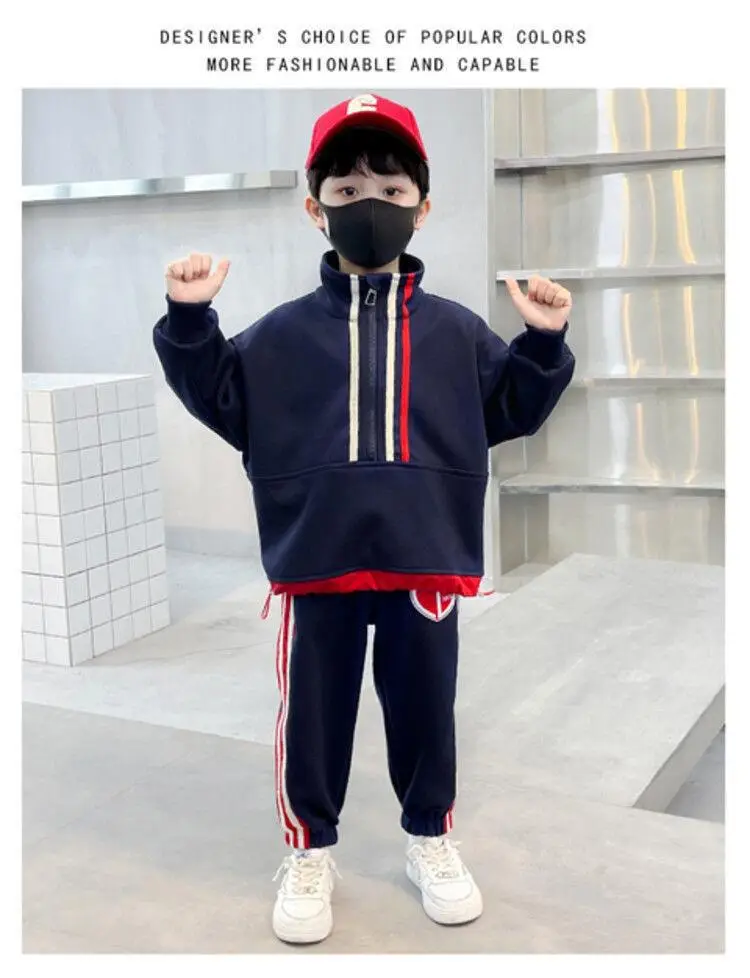 Kids 2-Piece Sweatshirt Track Suit Navy Red Heart Print — feature 10