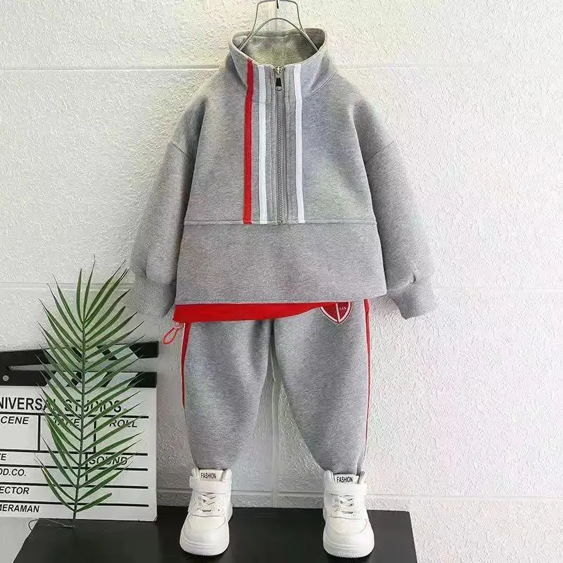 Kids 2-Piece Sweatshirt Track Suit Navy Red Heart Print - Image 2