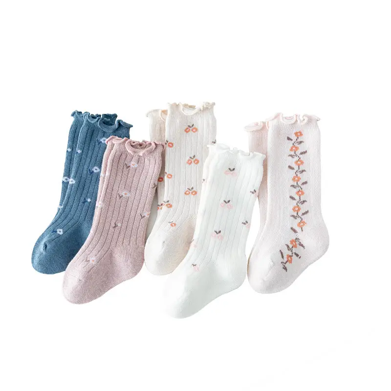 Children's White Floral Mid-Tube Socks Spring Autumn Cotton - Image 10