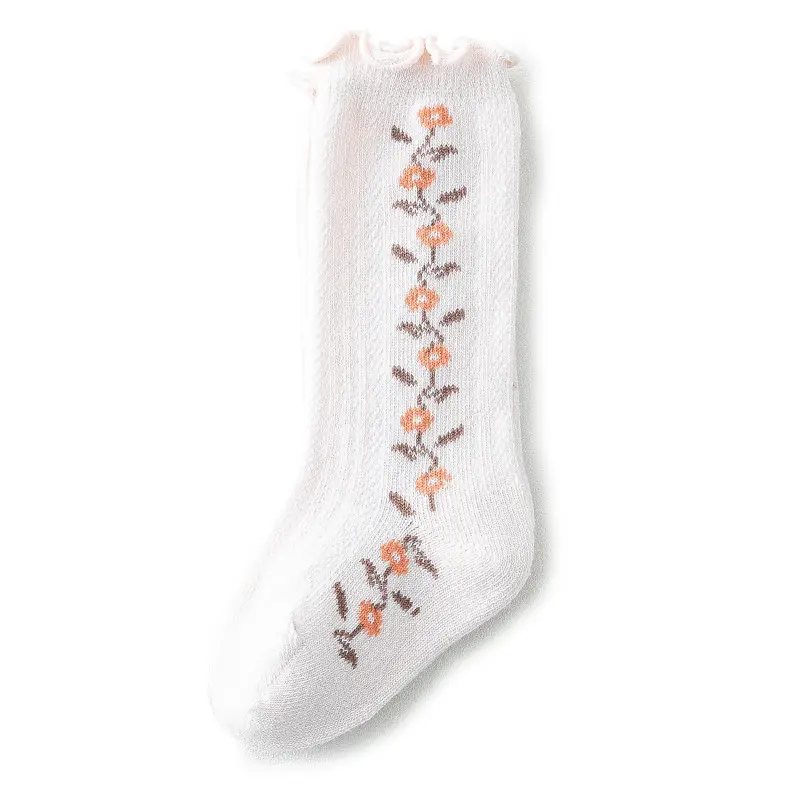 Children's White Floral Mid-Tube Socks Spring Autumn Cotton - Image 2