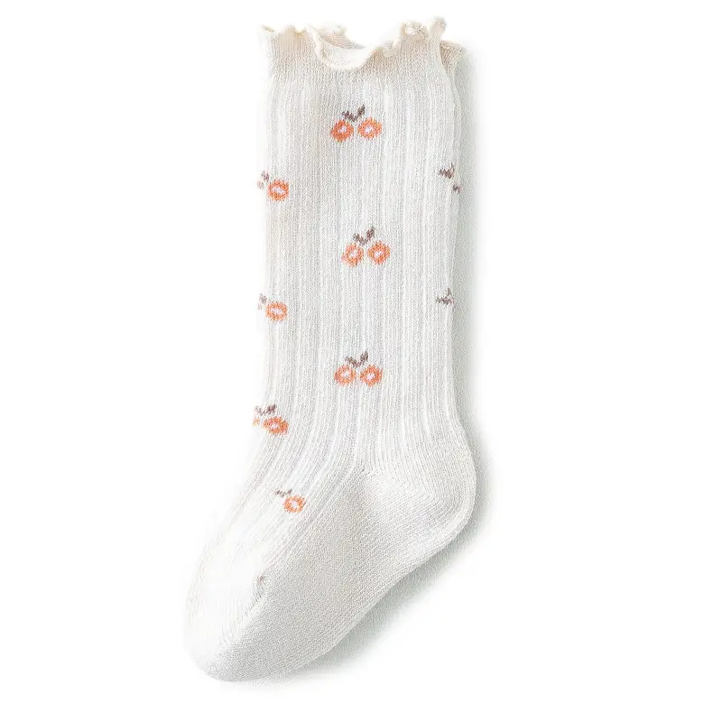 Children's White Floral Mid-Tube Socks Spring Autumn Cotton - Image 5