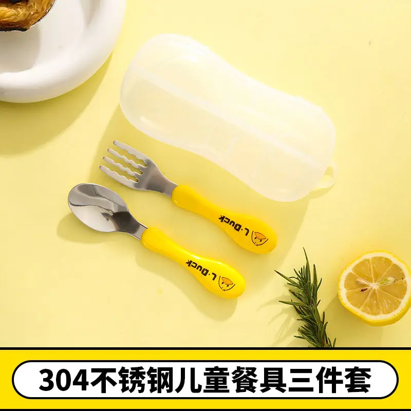Yellow Duck Stainless Steel Fork Spoon Set for Kids 3-6Y - Image 3