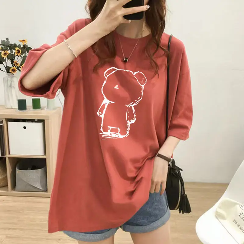 Trendy Yellow Smile Print T-shirt for Women Mid Length Loose Fit - Image 7