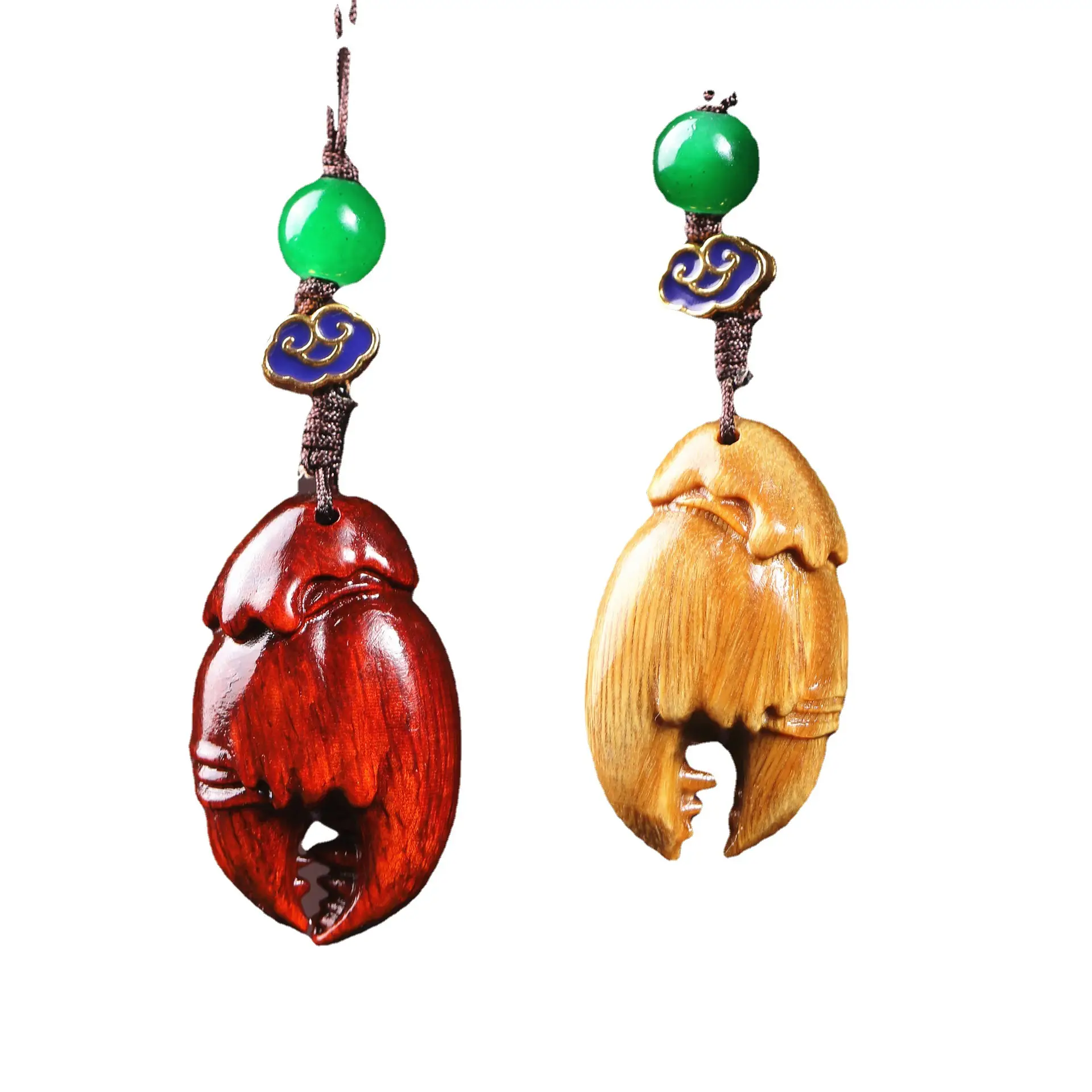 Red Sandalwood Crab Clamp Pendant with Green Stone