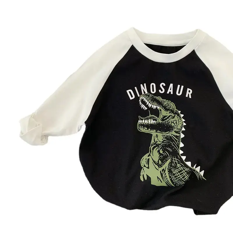 Dinosaur Long Sleeve T-Shirt Black White Cotton - Image 5
