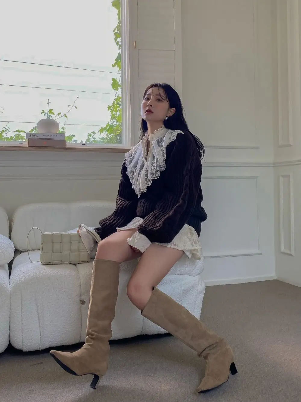 Women's Korean Chic Neck Sweater Brown Knitted 2023 — feature 11