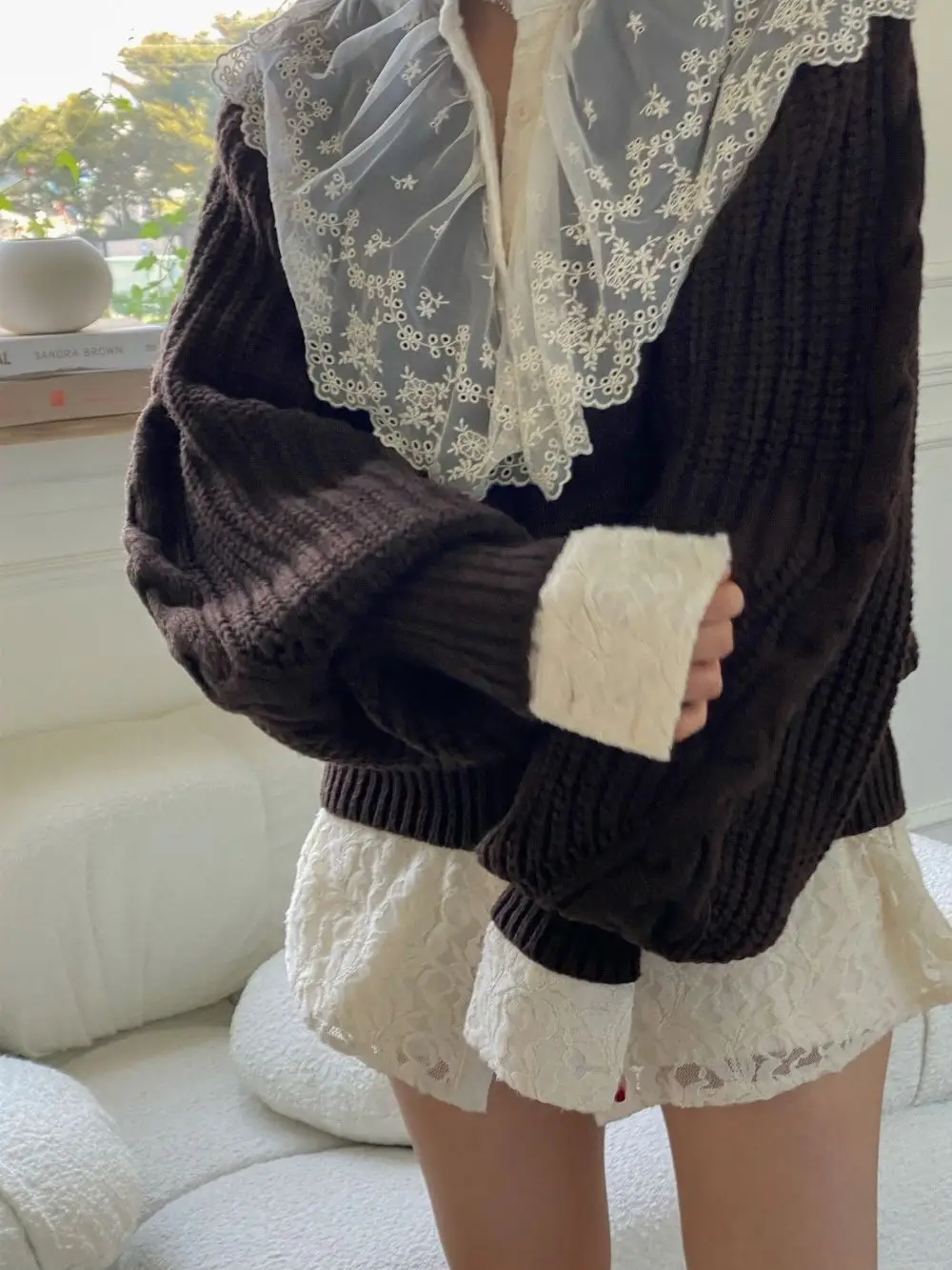 Women's Korean Chic Neck Sweater Brown Knitted 2023 — feature 12
