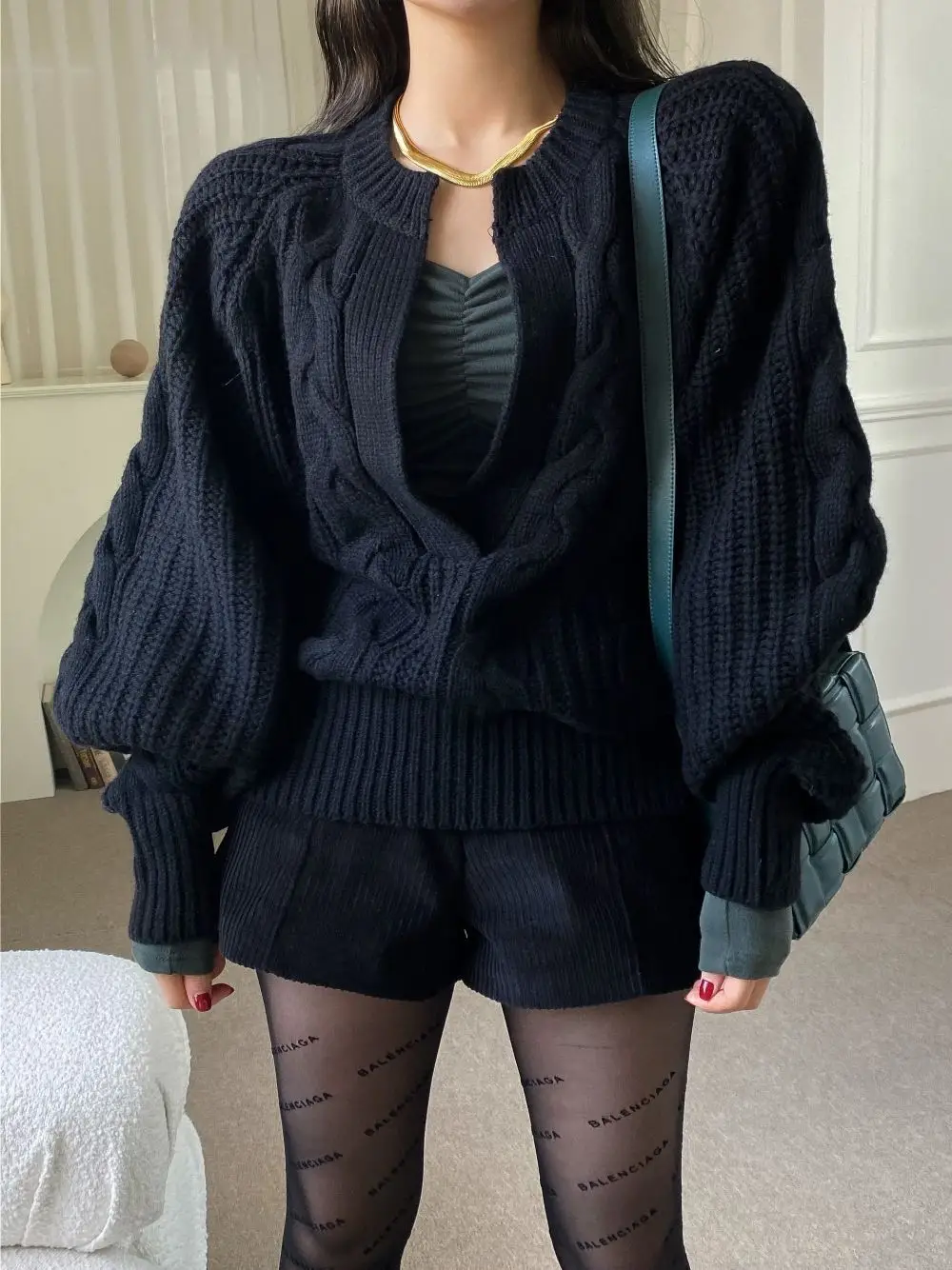 Women's Korean Chic Neck Sweater Brown Knitted 2023 — feature 13